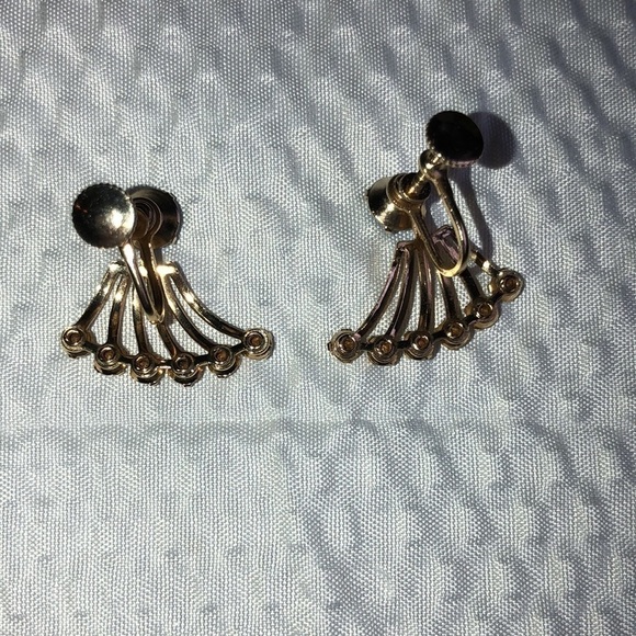 -Gold & Blue stones earrings with screw backs - Picture 5 of 8